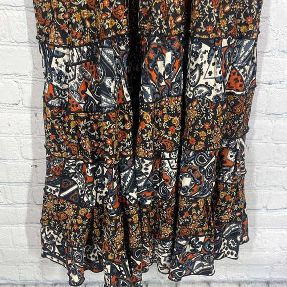 Coline Dress Women L/XL Brown Below Knee Floral Patchwork Bohemian Prairie Beach - Picture 14 of 15